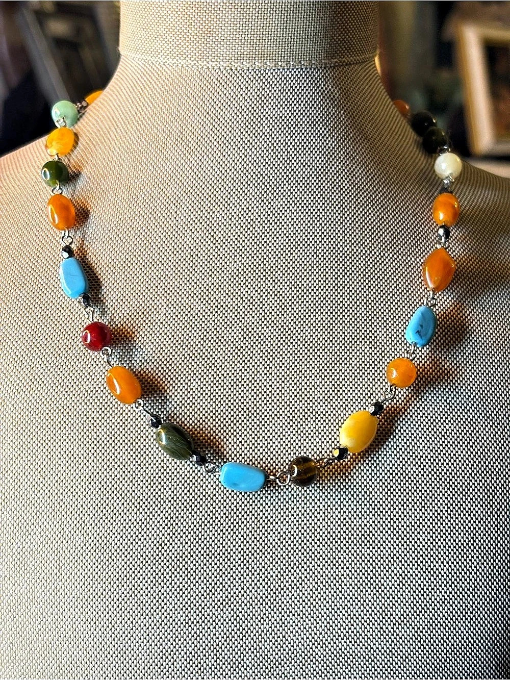 Colorful Multicolor Beaded Necklace Boho Costume Jewelry Blue Orange Green